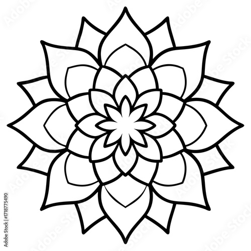 A detailed line art coloring page for adults, featuring an abstract wild floral pattern in the style of a Mandela design