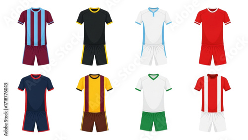 Flat Vector Soccer Jerseys and Shorts Collection – Minimalist Football Uniforms Illustration