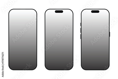 Smartphone blank screen mockup set modern mobile display template isolated.