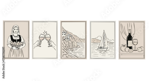 Celebrate Italian coastal charm with this elegant art collection featuring wine, landscapes, and culture for sophisticated home decor and Mediterranean inspiration