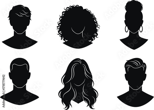 Different hairstyle silhouettes for men and women vector