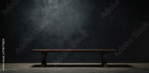 Wooden Bench Sits Elegantly Against a Textured Dark wall, Minimalist Mood