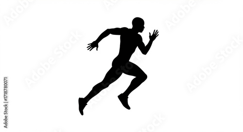 Powerful Silhouette of a Runner: Dynamic Action Pose, Athletic Build, Black and White Minimalist Design, Ideal for Sports, Fitness, and Health Branding,  Perfect for Website Banners, Logos, and Mar...