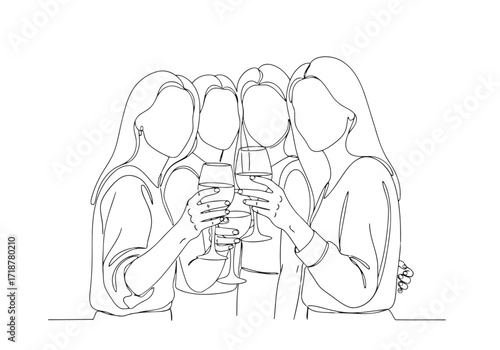 Vector illustration of illustration of sketch of friends toasting with wine glasses at a celebration