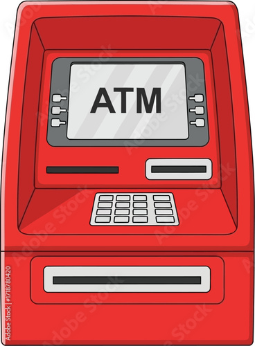 Red atm machine cash withdrawal banking financial service