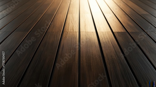 Wooden Planks Gleam with Sunlight, Showcasing Rich Texture and Grain Detail