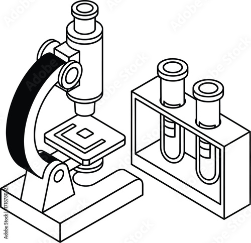 Science microscope and test tubes laboratory equipment art