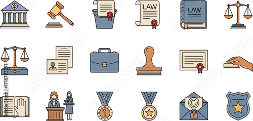 Law and justice icons set legal services vector illustration