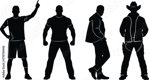 Diverse male silhouettes vector art for graphic design use