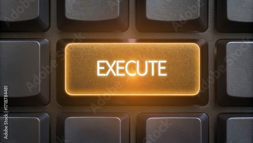 startup success execution competition goals concept. Illuminated keyboard key labeled 