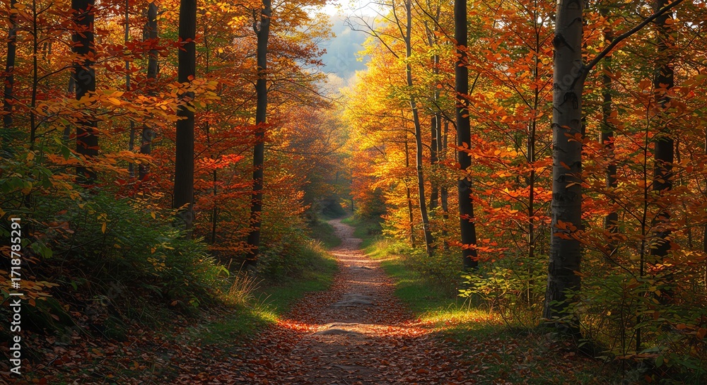 Fototapeta premium Autumn forest path with colorful foliage