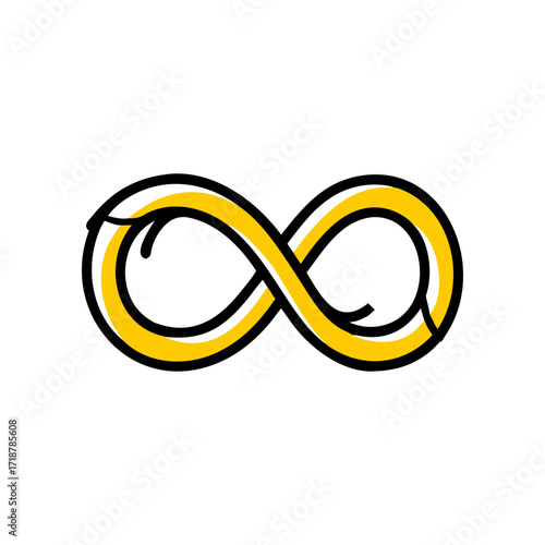 Yellow infinity symbol on a black background symbolizing eternity and endlessness