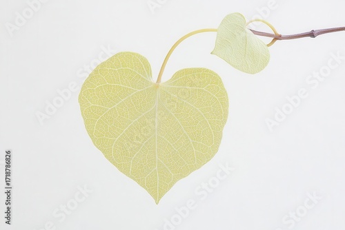 Capture Light Green Heart Leaves on White Background with Natural Beauty