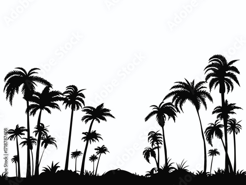 Vector Silhouettes of Coconut trees isolated on transparent background

