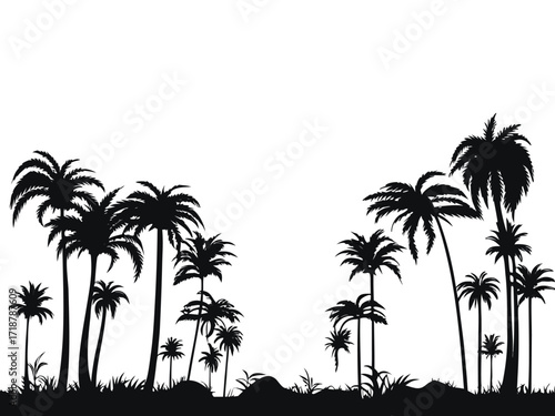 Vector Silhouettes of Coconut trees isolated on transparent background

