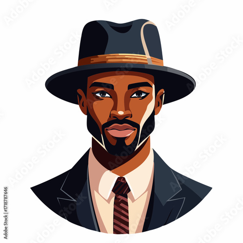 Stylish Man in a Fedora and Suit, a Sophisticated Portrait Illustration