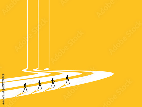 Unity for success. Businessman team walks on the same path

