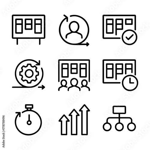 Business Process and Workflow Outline Icons Kanban Automation Teamwork and Growth.