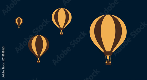 A beautiful flat design illustration capturing the magical "night glow" event of a balloon fiesta, with vibrant hot air balloons illuminating the dark sky.