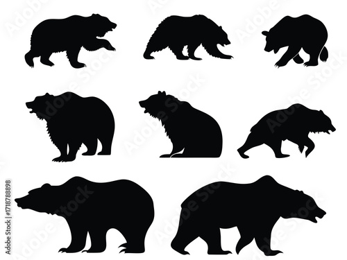Vector bear silhouette, symbol stock market downturn on transparent background


