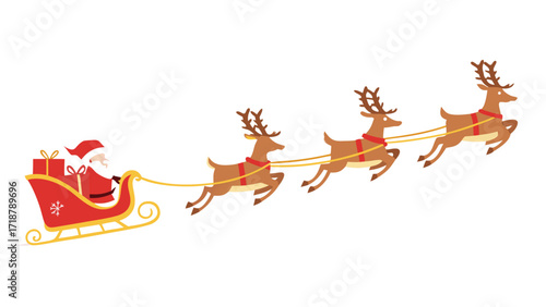 Santa claus with reindeer and gifts. Christmas season. Vector illustration


