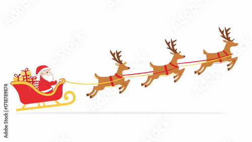 Santa claus with reindeer and gifts. Christmas season. Vector illustration

