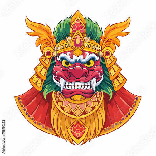 Ornate Asian Mythical Creature Mask Illustration