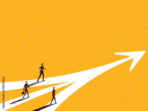 Same goal. Different businessmen walk the same path for opportunities

