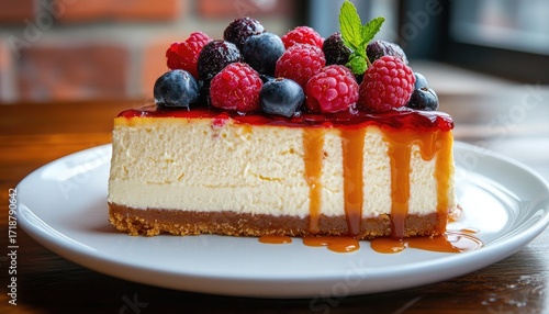 Wallpaper Mural Delicious Cheesecake Slice with Berries and Caramel Drizzle. Torontodigital.ca