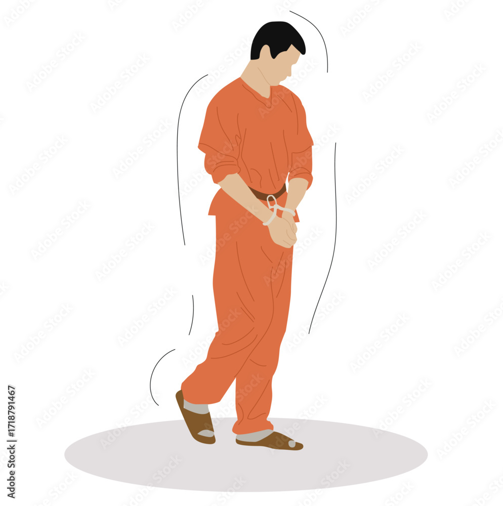 Obraz premium prisoner wearing orange shirt in handcuffs. The man wearing orange jail uniform vector