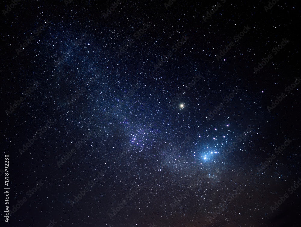 Fototapeta premium Vast dark night sky filled with countless twinkling stars and star clusters, showcasing the magnificent universe, astronomy, and celestial space, representing the mystery, infinity, and wonder of cosm
