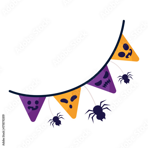 Spooky Halloween Banner Garland Vector in Flat Illustration Style