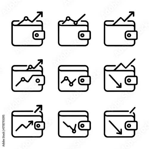 Collection of Wallet Icons Showing Financial Trends.