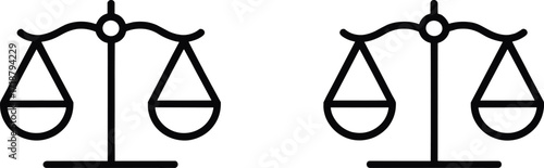 Balance scale icons, justice symbol vector set, equality clipart graphics, black silhouette illustrations, legal fairness design, ethical decision elements