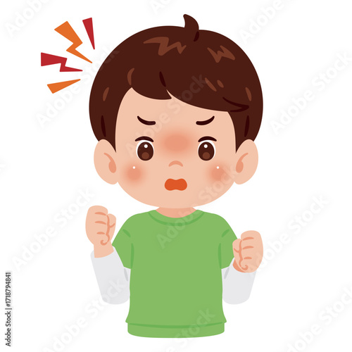 怒る男の子の上半身イラスト／An illustration of an angry boy's upper body
