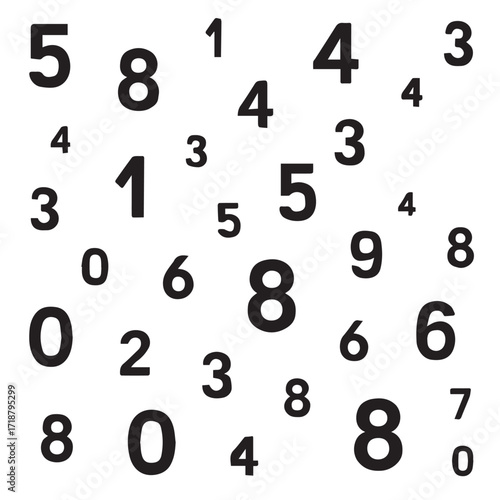 Abstract pattern of bold black numbers randomly placed on a clean white background Perfect for education design projects creative posters and modern graphic layouts