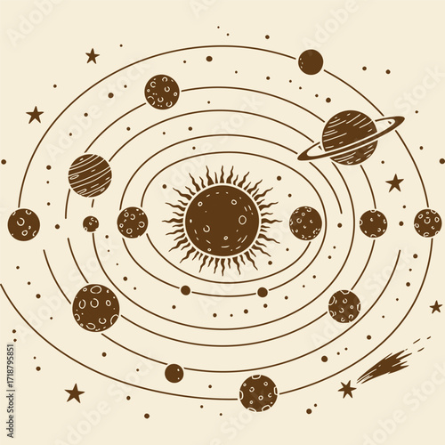 Artistic Depiction of the Solar System with Planets and Sun.