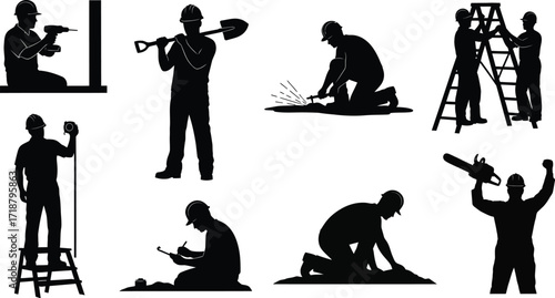 Construction workers silhouettes vector illustration design