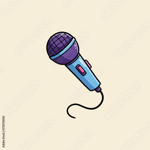 A cartoon microphone with a purple head and blue body.