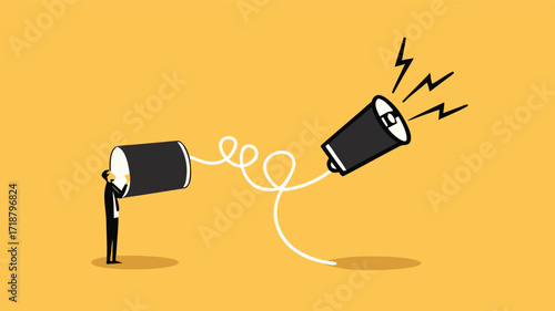 Announcement. Business communication. Businessman talking on a can phone

