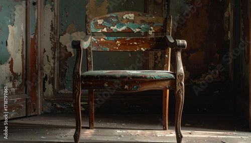 Old Wooden Chair with Peeling Paint