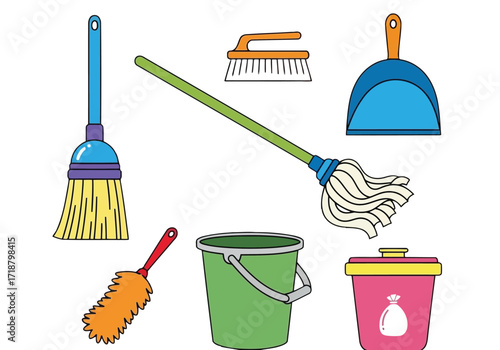Vector illustration of illustration of set of cleaning tools