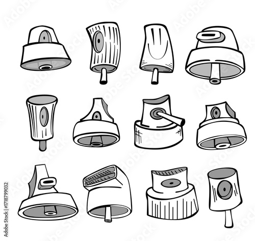 graffiti spray caps vector bundle set illustration