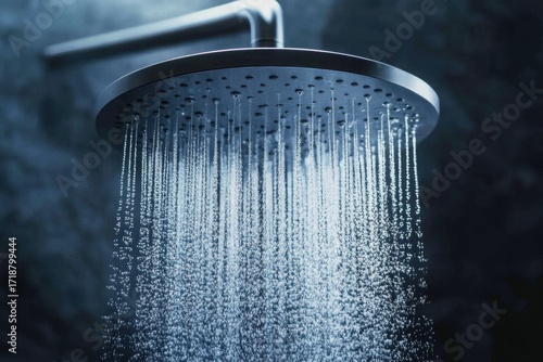 Close-up of a showerhead with flowing water - refreshing bathroom concept for Close up shower head running
