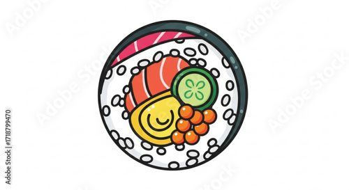 Delicious sushi roll with salmon roe and cucumber illustration for japanese food restaurant menu design art