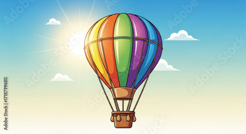 Colorful hot air balloon flying in the sky illustration vector graphic design for travel and adventure