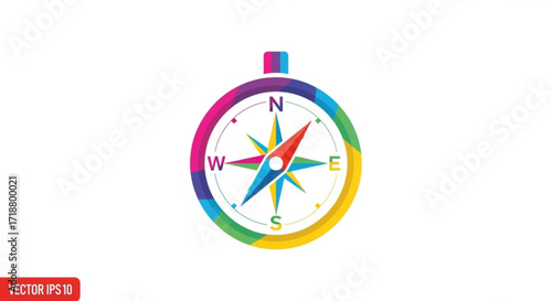 Colorful compass vector graphic for navigation and direction finding with north south east and west points