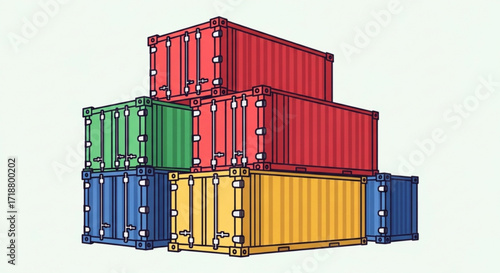 Stacked colorful shipping containers for international trade logistics and cargo transport industry usage