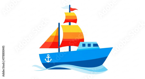 Cartoon sailboat vector illustration for nautical theme design and summer vacation clip art and sailing adventure 100