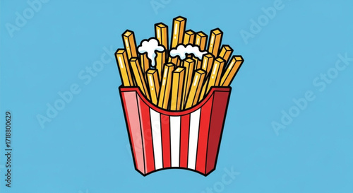 Delicious french fries in striped container illustration for fast food restaurants and food lovers design needs